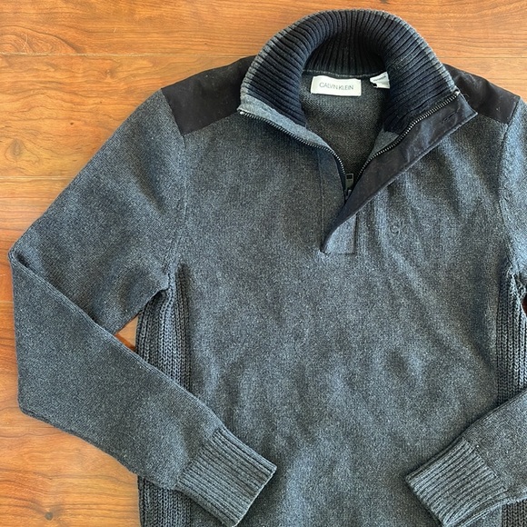 Calvin Klein Dark Gray Quarter Zip Knit Sweater - Picture 3 of 12